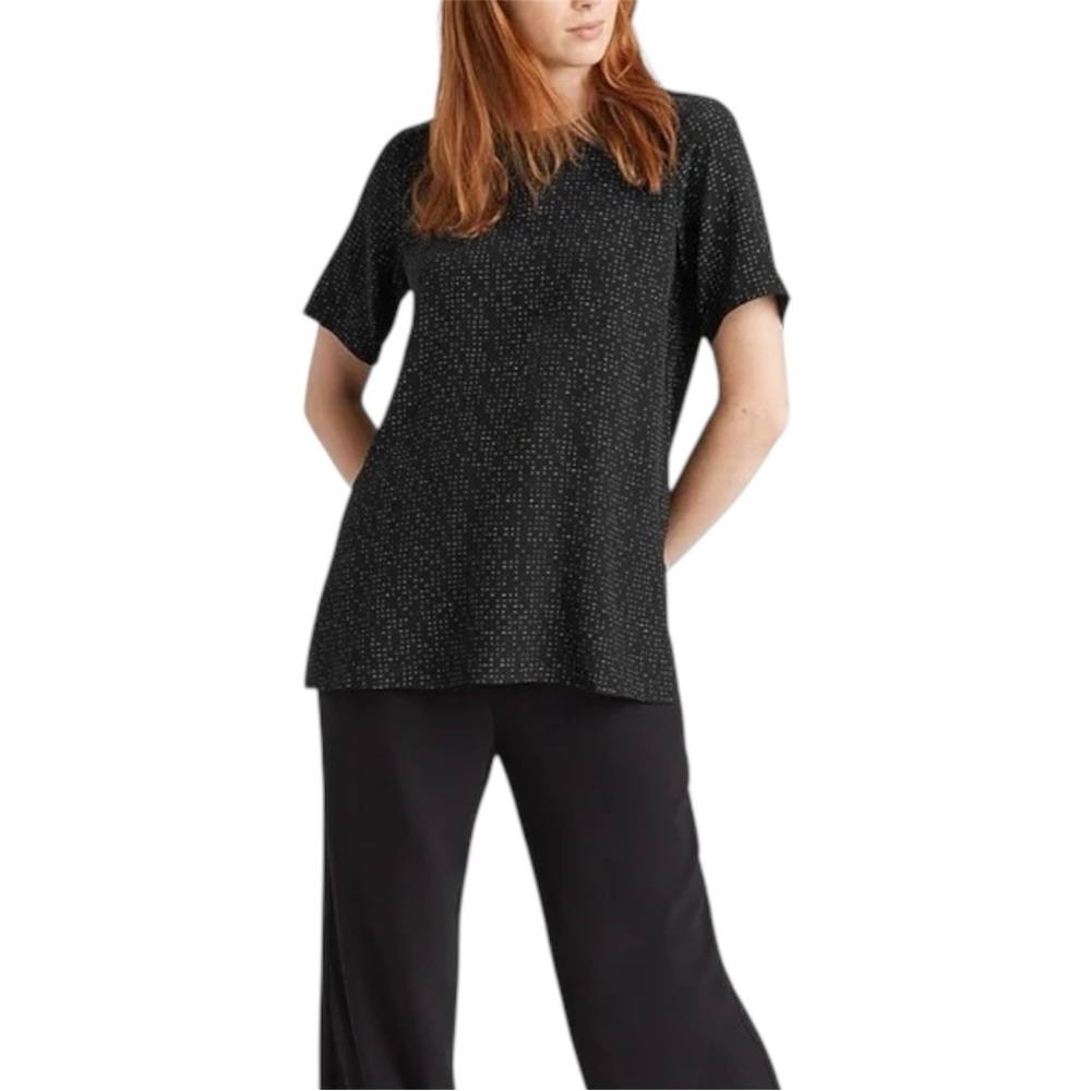 Eileen Fisher Morse Code Box Top Black Grey Print Women’s 1X “Future‎ Is Female”